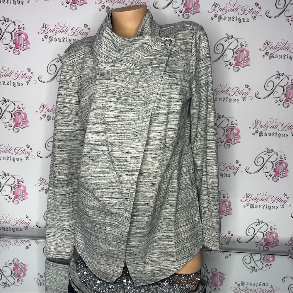 Danskin wrap cardigan sweater heathered grey black white button up versatile